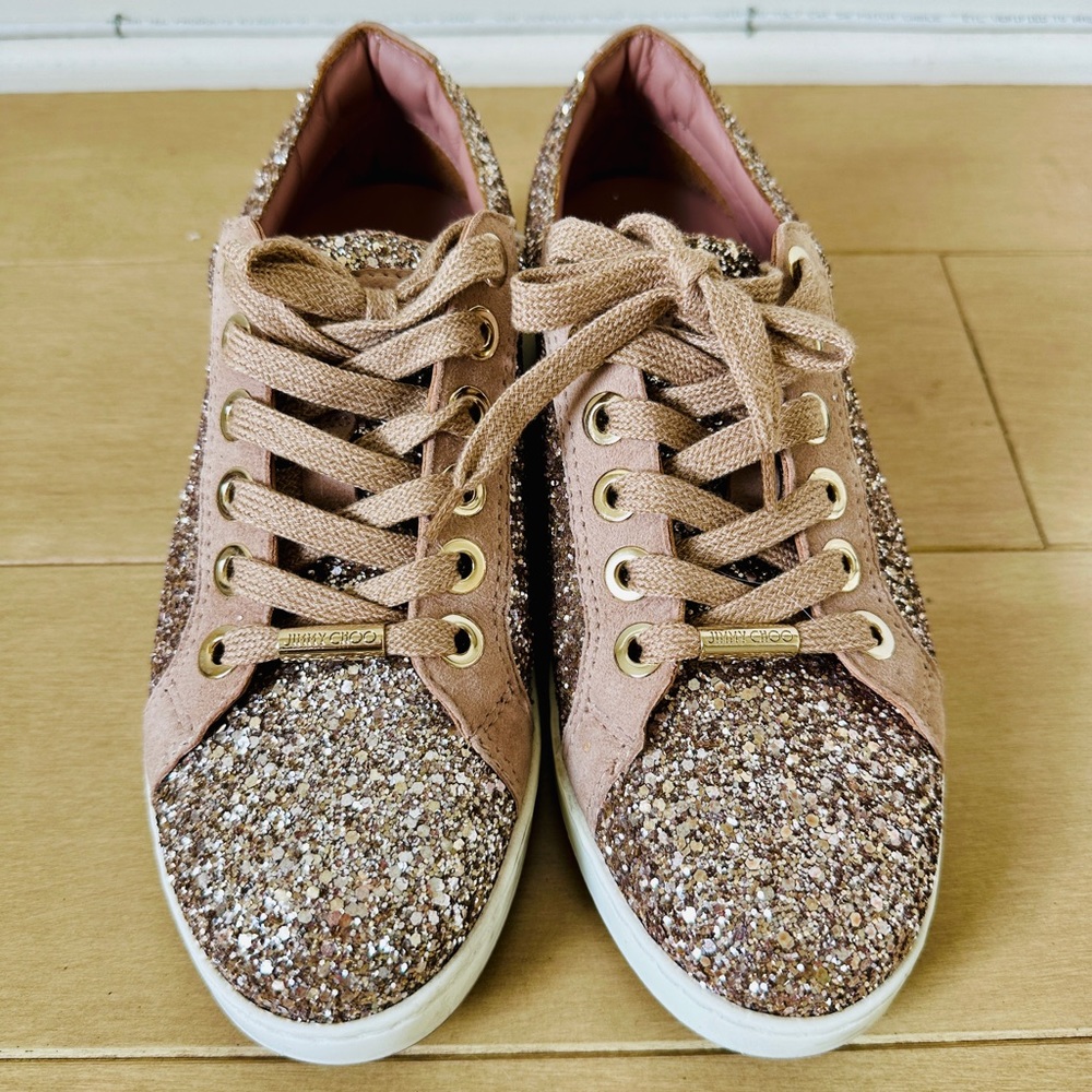 Jimmy Choo Tan/Beige Glitter Sparkle sneakers, 36.5